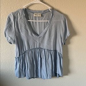 Light Blue V-Neck Blouse with Textured Design